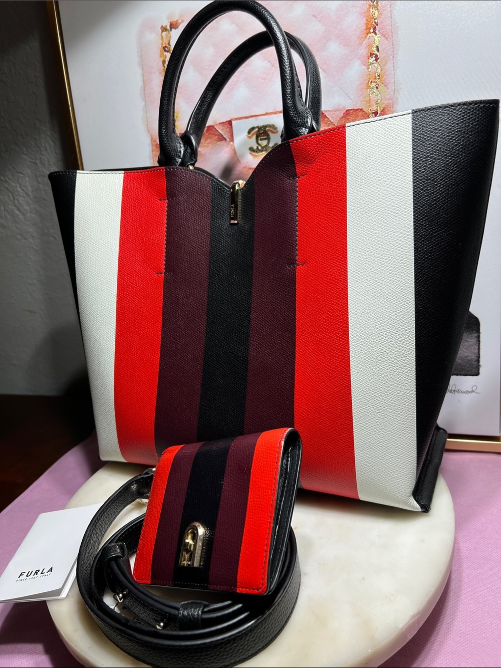 Furla BagTote Bag, 2-Way Ribbon, M, Crossbody Bag and matching wallet